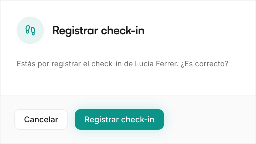 Diálogo de confirmación para registrar el check-in de un socio
