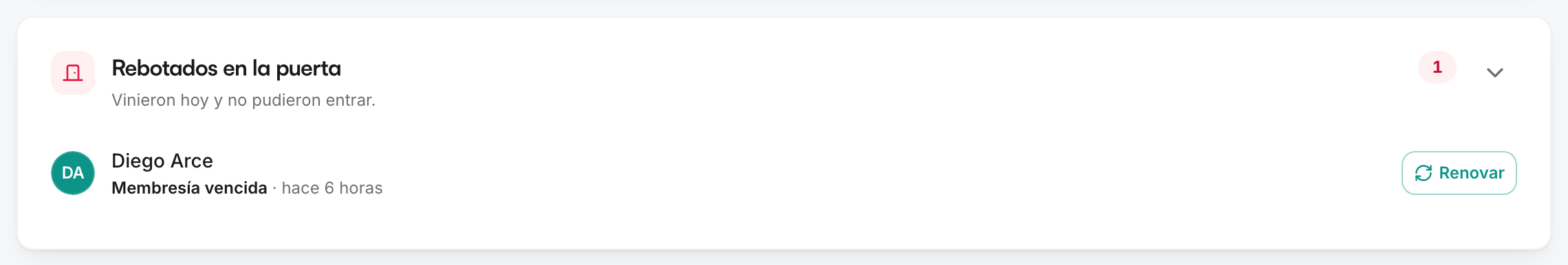 Widget de rebotados en la puerta con el motivo y un botón para renovar