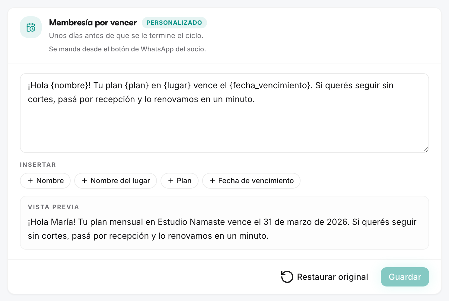 Editor de plantillas de mensajes en Tu espacio